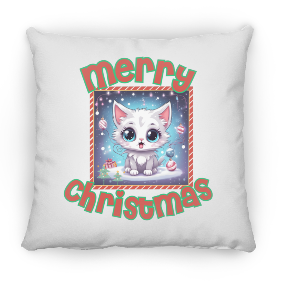 Kawaii Kitten Christmas Square Pillow