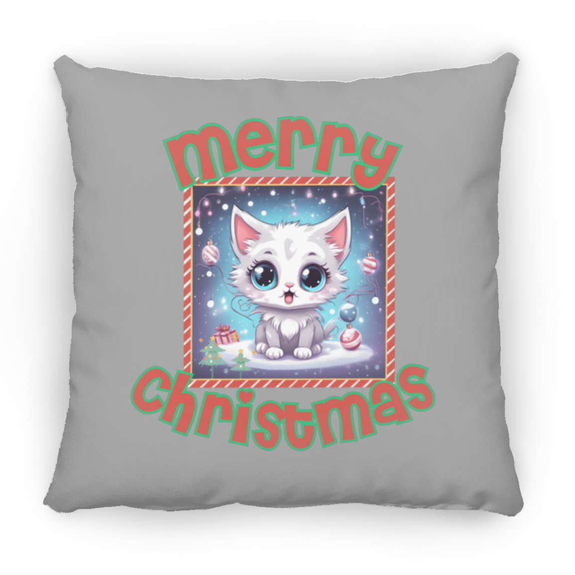 Kawaii Kitten Christmas Square Pillow