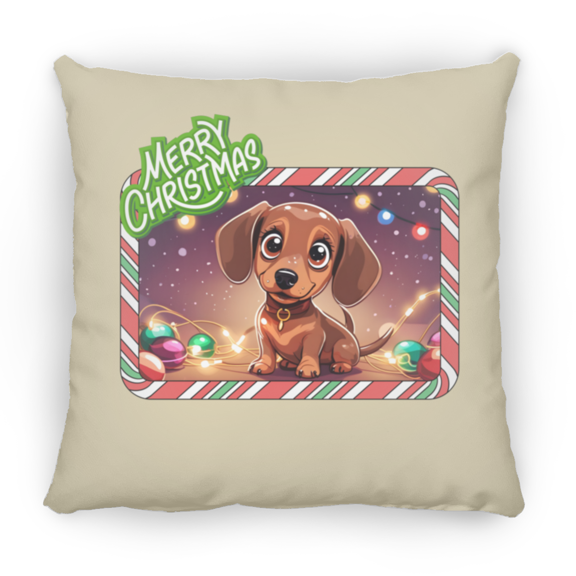 Kawaii Doxie Christmas Square Pillow