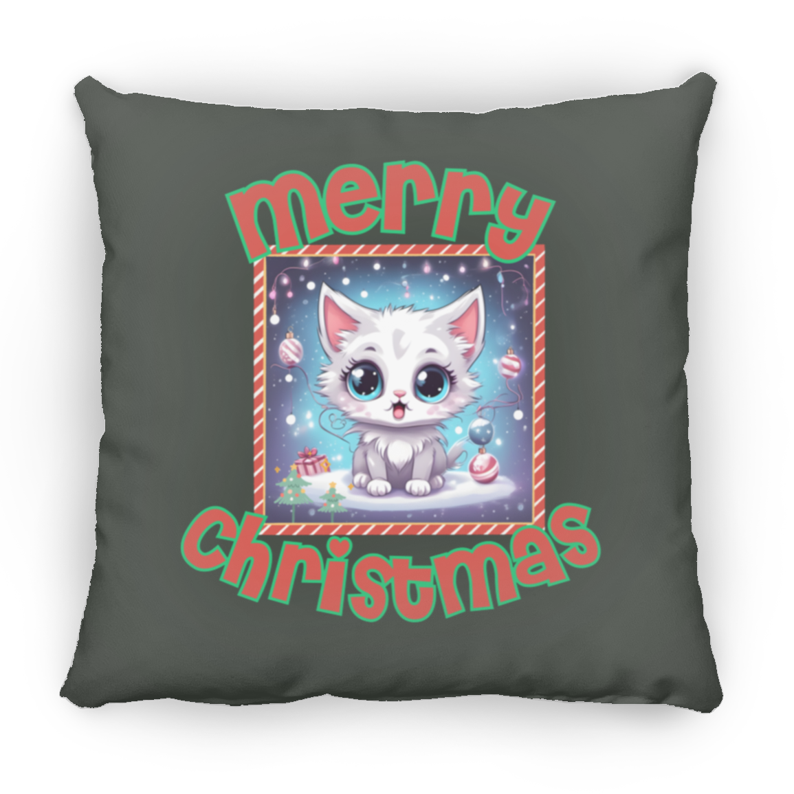 Kawaii Kitten Christmas Square Pillow