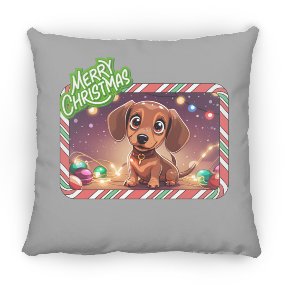 Kawaii Doxie Christmas Square Pillow