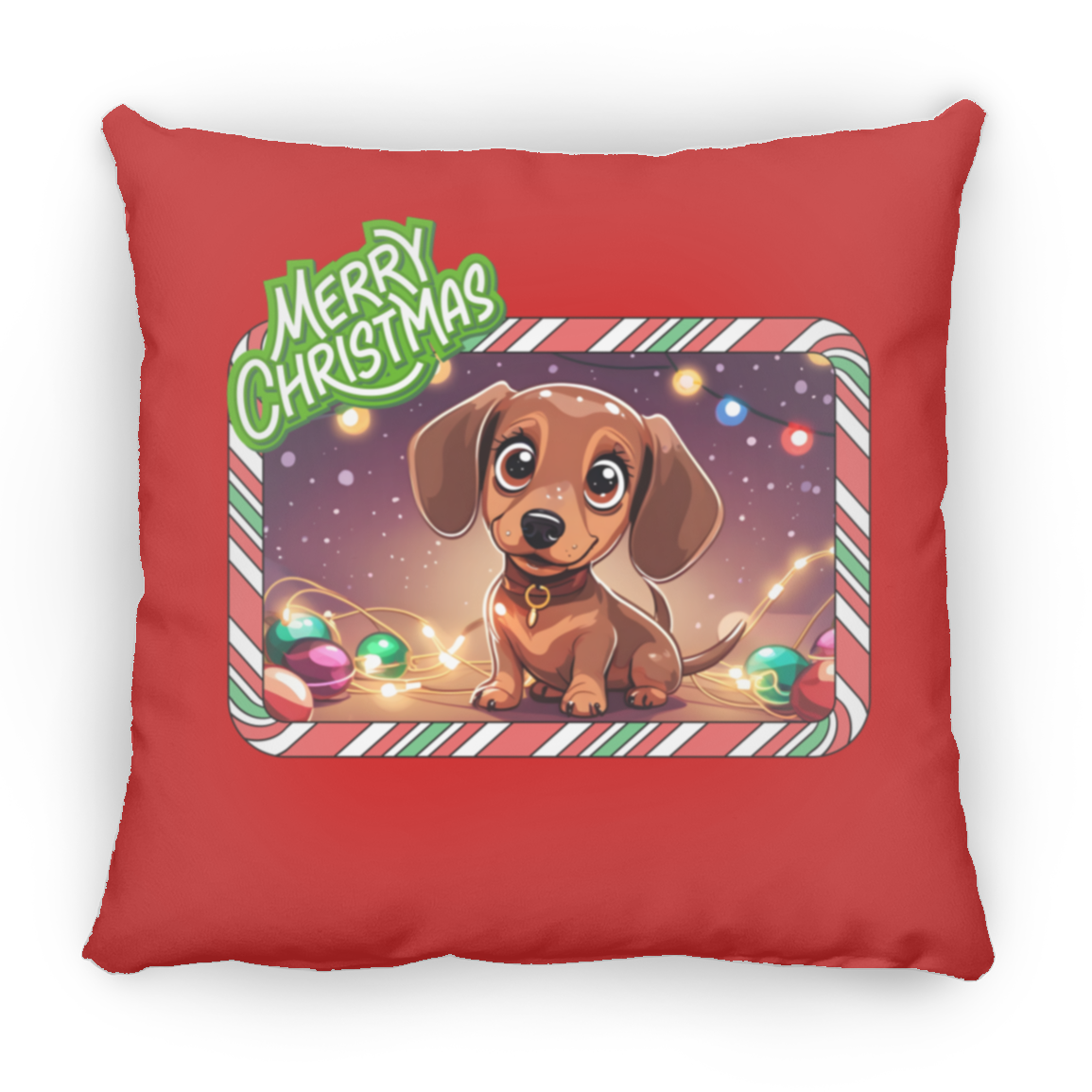 Kawaii Doxie Christmas Square Pillow