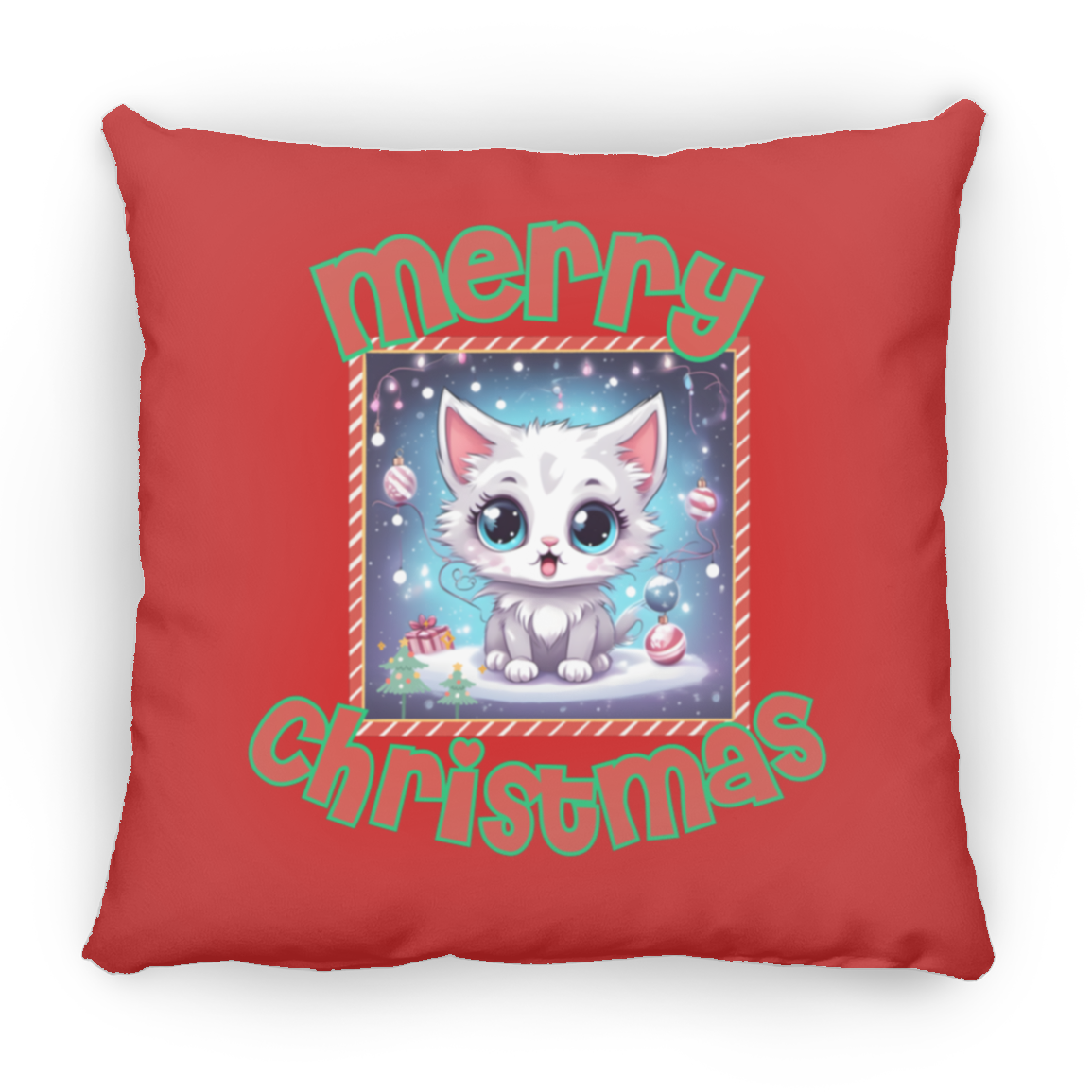 Kawaii Kitten Christmas Square Pillow