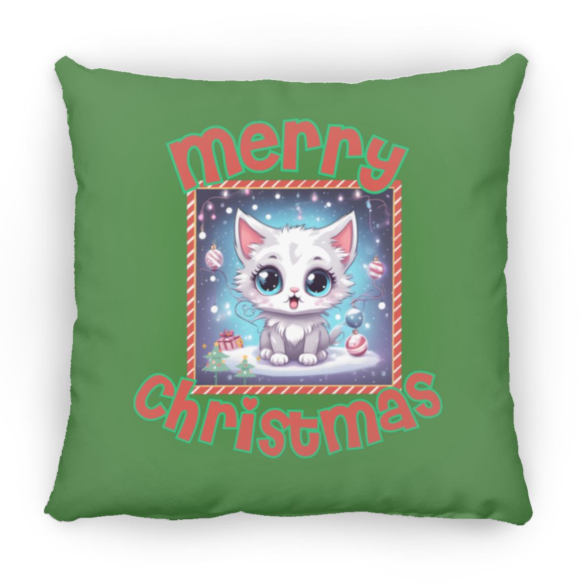 Kawaii Kitten Christmas Square Pillow