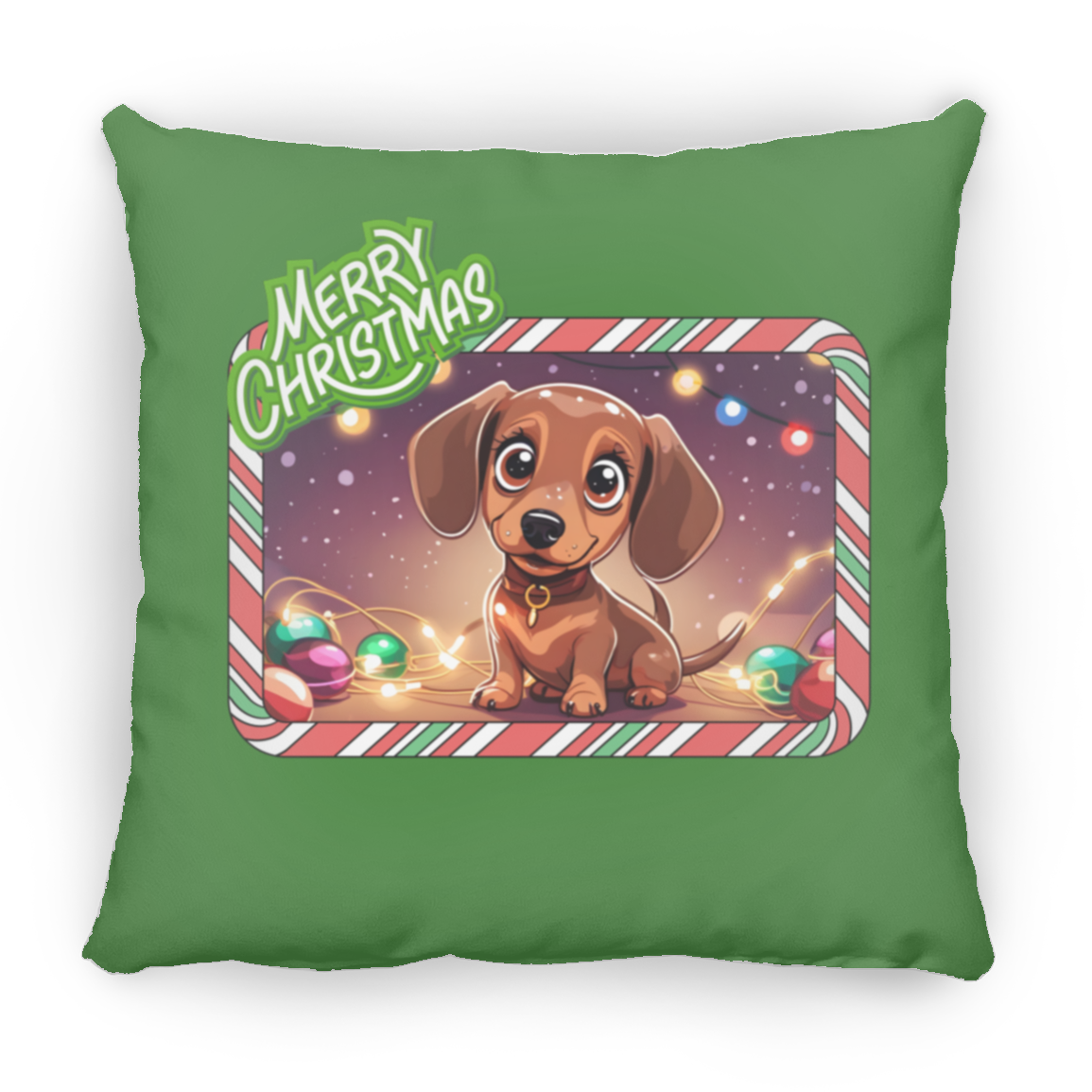 Kawaii Doxie Christmas Square Pillow