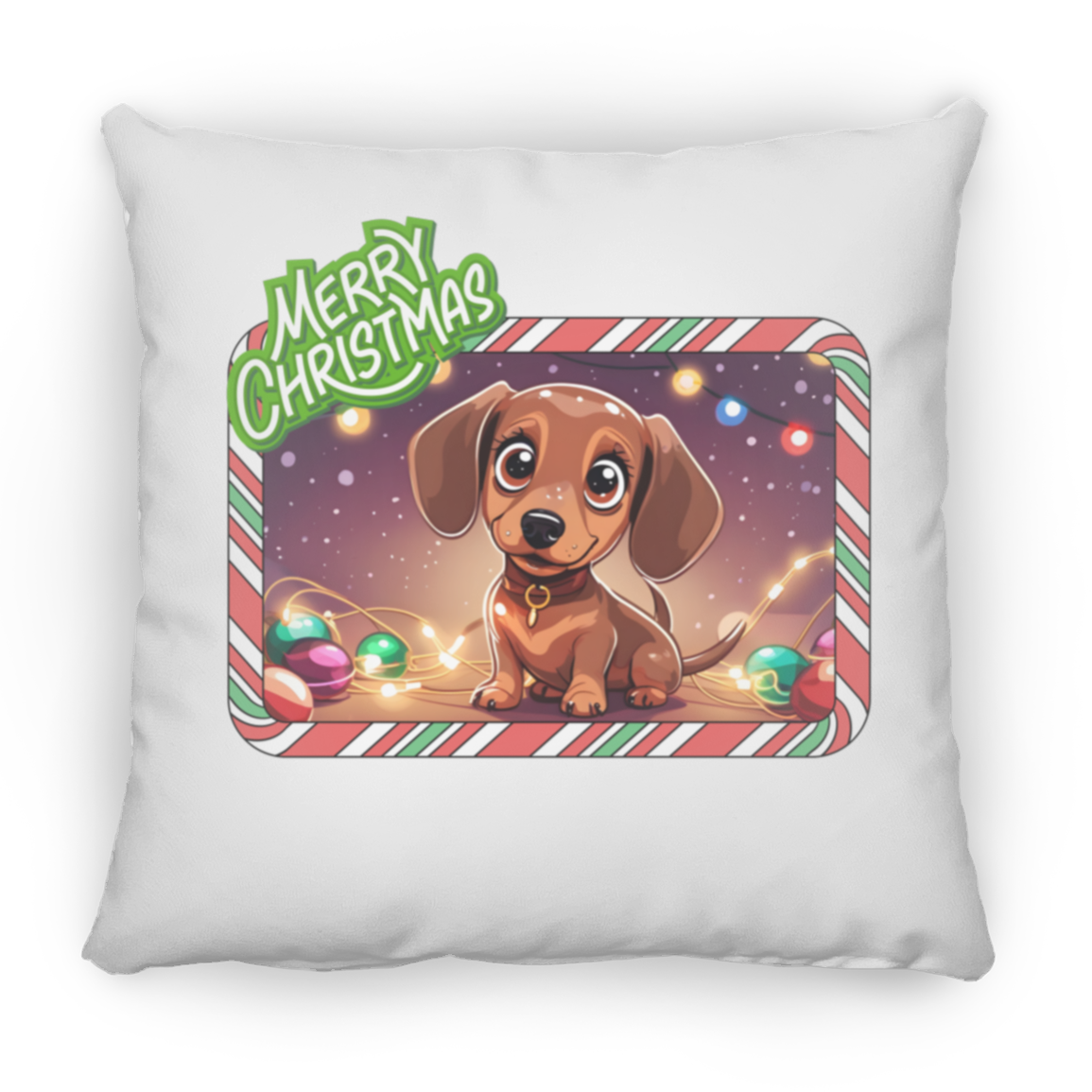 Kawaii Doxie Christmas Square Pillow