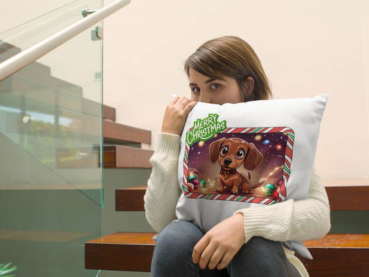 Kawaii Doxie Christmas Square Pillow